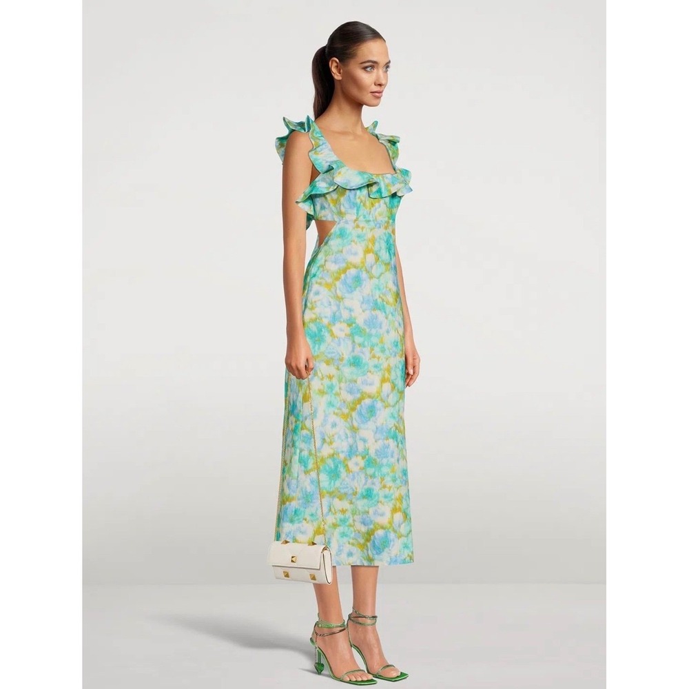SOLD OUT Zimmermann Green and Blue Floral Ruffle Midi Dress Size 3 - Picture 12 of 13